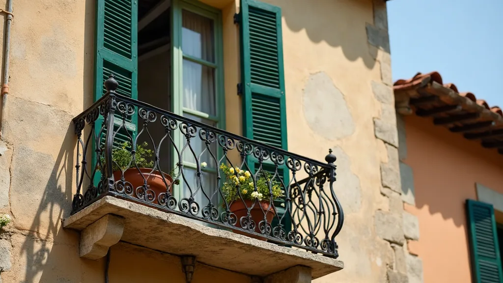 Façade ancienne avec balcon en fer forgé dans une rue de Hyères