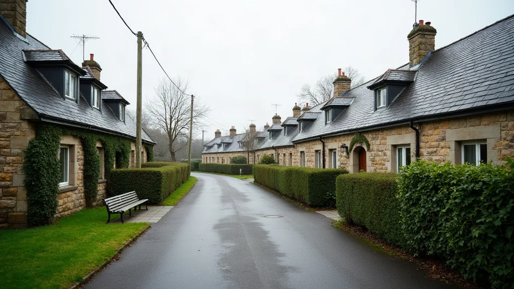 Saint-Brieuc : quels quartiers éviter avant d'acheter ou de louer ? Rue résidentielle calme avec jardins et maisons en pierre sous un ciel couvert