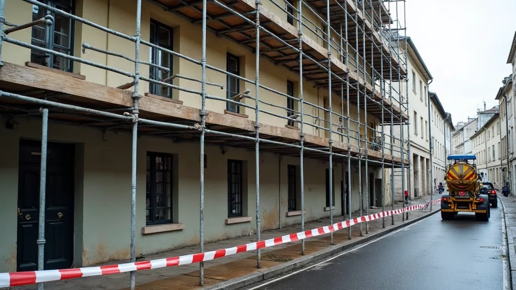 Bourges : quels quartiers éviter avant d'acheter ou de louer ? Immeuble en cours de rénovation dans un quartier urbain après la pluie
