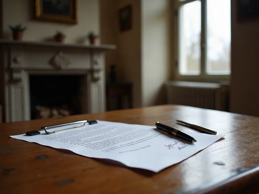 Séparation de biens : le régime qui protège… jusqu'à ce qu'il vous lâche Contrat de mariage posé sur un bureau de notaire avec deux stylos, illustrant le choix du régime matrimonial